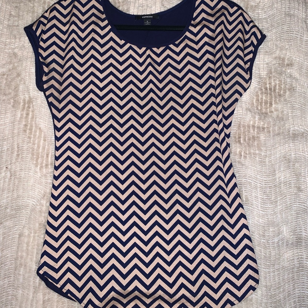 Chevron Printed Navy & Tan Blouse